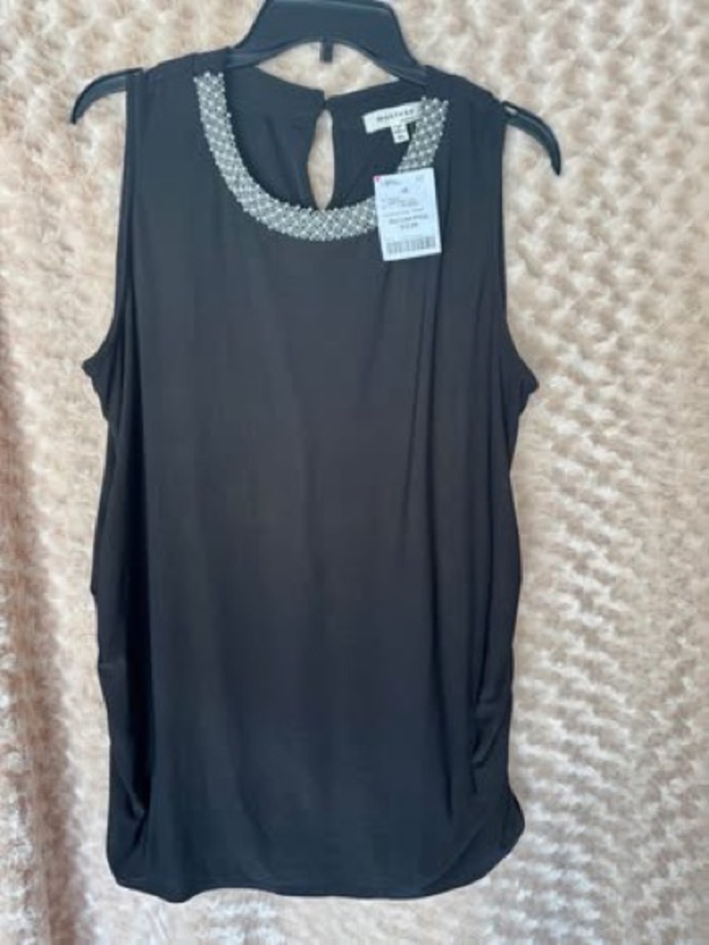 New Beaded Neckline maternity Sleeveless Tank Top - Black- XL